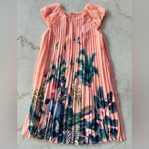 Deux par Deux Girls Pleated Accordion Tropical Peach Floral Dress